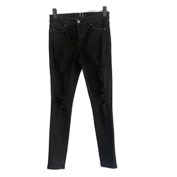 Joe's Jeans Black Distressed Mid Rise The Icon Skinny Ankle Jeans Women Sz 28 - Picture 1 of 14